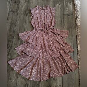 NWOT Women’s size Medium Apricot Lane purple and white ruffle dress